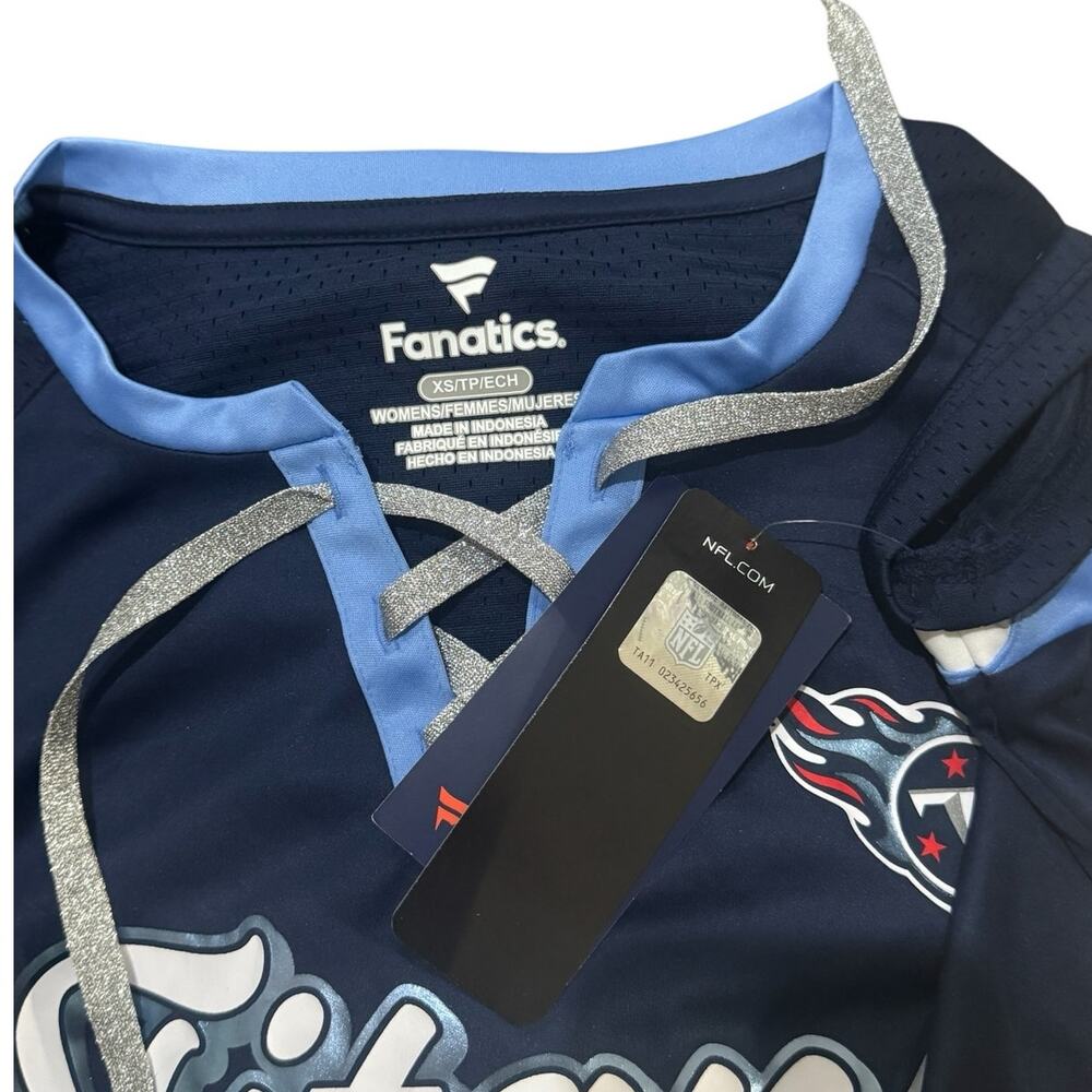 NWT! Fanatics Tennessee Titans Navy Lace-Up Rhinestone Bling T-Shirt - Size XS - Picture 6 of 6